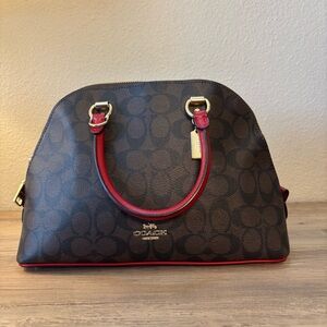 Coach 2558 Katy Satchel Signature Canvas & Leather Bag - Brown/Red